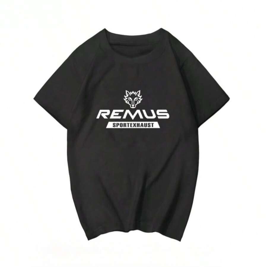 2025 Modified Car Exhaust Austrian REMUS T-Shirt High-Quality Y2K Men's And Women's Short-SLEEs Ved Round-Neck Tops - 黑色 - 查看 1