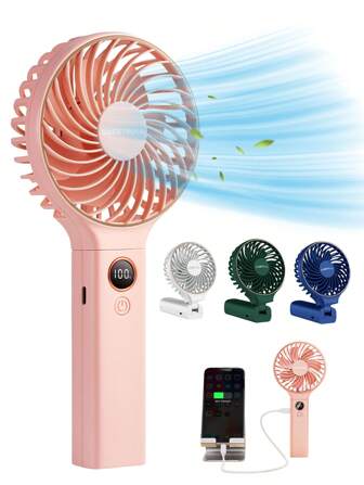 sweetfull 手持风扇便携式风扇，6档风速，LED显示屏，个人迷你旅行风扇带备用电源，USB可折叠女用电风扇夏季降温，海滩，旅行