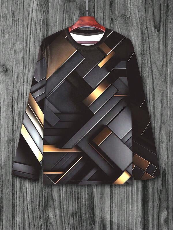 Plus Size Geometric Pattern T-Shirt - Vibrant 3D Print Design, Unique Novelty Style, Comfortable Short Sleeve, Classic Crew Neck Collar - Perfect For Men Casual Wear, Ideal For Summer Season, Great For Outdoor Activities