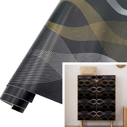 1 Roll Black Stripe Removable Wallpaper, Suitable For Bedroom Wall, Kitchen Cabinet, Indoor Store Decoration, Minimalist Style, Retro Self-Adhesive Wallpaper, Removable Kitchen Sticker, Furniture Renovation DIY, Size: 17.7in X 393.7in/196.8in/118.1in/39.3in
