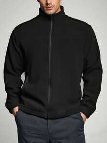 1 件男士休闲飞行员夹克，时尚飞行员夹克外套，户外拉链立领上衣，适合春秋冬 - 黑色 - 查看 1