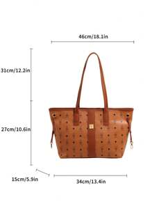 SHIMEINI 1pc New Fashion Brand-Like Printed Large Capacity Shoulder Tote Bag, Suitable For Women's Daily Use, Work Commute, Vacation Travel, Festivals, Parties, Gifts