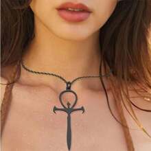 LBSBO Vampire Ankh Pendant Necklace Stainless Steel Vampire Cross Symbol Jewelry - trắng - Xem 6