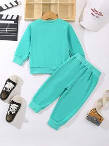 Set de 2 piezas Conjunto de ropa casual de otoño/invierno para niños, incluye chaqueta con estampado de letras y gráfico de dinosaurio 3D, y pantalones cómodos, adecuados para salidas, vacaciones y actividades al aire libre