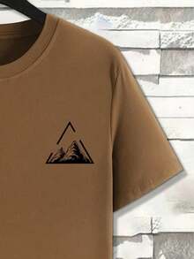 Men's Geometric Mountain Print Casual Short Sleeve T-Shirt Street Fashion - Rust Brown - View 4