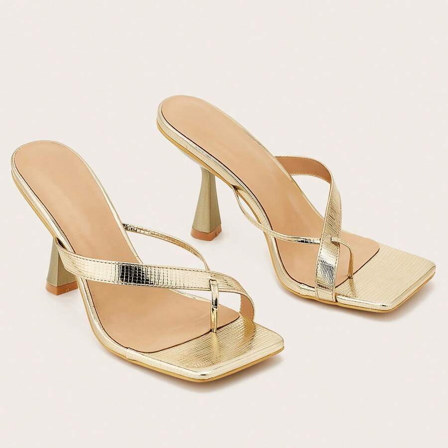 Ladies' High-Heeled Sandals With Clipped Feet - 金色 - 查看 1