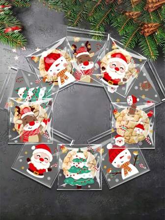 100 Stück selbstklebende Verpackungsbeutel für Süßigkeiten, Kekse und Snacks, ideal für Weihnachtsnaschereien, Backwaren, Kekse und Konfekt. Perfekt für Geschenke und Aufbewahrung zu Weihnachten, Weihnachtsdekorationen, Weihnachtspyjamas, Weihnachtsgeschenke, Weihnachtsdekoration