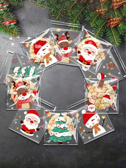 100 Stück selbstklebende Verpackungsbeutel für Süßigkeiten, Kekse und Snacks, ideal für Weihnachtsnaschereien, Backwaren, Kekse und Leckereien, perfekt für Geschenke und Aufbewahrung in der Feiertags-Saison