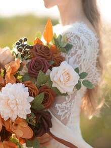 MEHELANY 50/30 支逼真渐变咖啡泡沫假玫瑰，带茎和叶子，适用于 DIY 婚礼花束、新娘送礼会花卉中心装饰、派对餐桌家居装饰、春夏婚礼装饰、房间装饰和摄影道具，以及圣诞节、复活节、秋季庆祝活动装饰。 - 漸層咖 - 查看 7