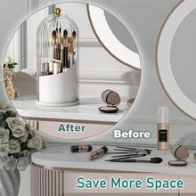 Makeup Brush Holder Organizer With Lid,360 Rotating Dustproof Makeup Brushe Organizer Boxes Vanity Desktop Bathroom Countertop Vanitydresser2025