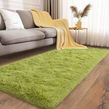 Soft Fluffy Shag Throw Area Rug, 2x4 Black, Non-Slip Bedroom, Hallways, Bedside, Dorm, Living Room - Long Shaggy Rug - Green - View 3