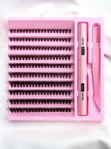 200pcs/200pcs*2 DIY Eyelash Extension Kit, Individual Lash Clusters, D-Curl, 8-16mm Mixed Lash Clusters, Includes Lash Glue, Sealant And Eyelash Extension Tools, Convenient For Self-Application At Home. Eyelash Cluster Set, Eyelashes, False Eyelashes - Black - View 6