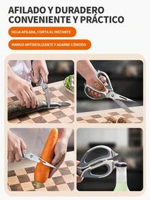[Tijeras de Cocina Profesionales]Tijeras Multifunción de Acero Inoxidable - Corte Potente para Pollo, Carne y Verduras - Diseño Ergonómico Antideslizante - Ideal para Hogar y Parrillas - Incluye Funda Protectora (Color Plata Clásico)​ - Color acero inoxidable - Ver 4