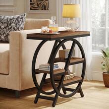 LITTLE TREE Industrial Side Table,  4-Tier Narrow End Table With Storage, Geometric Metal Frame Wooden Sofa Side Table, Modern Style Bedside Table For Living Room, Home Office, Bedroom, Rustic Brown - Rustic Brown - View 6