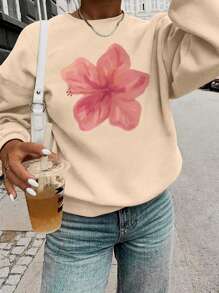 1 件女童休闲印花套头圆领运动衫，秋冬学生青年服装长袖上衣 - 终极圆领运动衫系列，适合每一位年轻潮流引领者