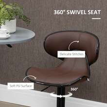 HOMCOM Adjustable Swivel Bar Stools Set Of 2, Barstools With Footrest And Backrest, Steel Frame Gas Lift, For Kitchen Counter Dining Room, Brown - Brown - View 6