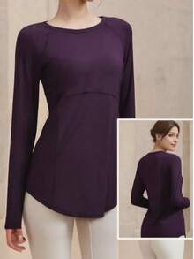 Women's Fitness Yoga Top, Quick-Dry Sports Shirt, Suitable For Running, Gym Workout, Stretchy Compression Base Layer Spring - Bold Plum - View 5
