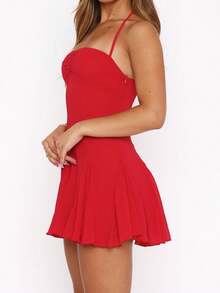 Women's Summer Halter Dresses Sleeveless Ruffle Hem A Line Swing Loose Mini Dress - 紅色 - 查看 2