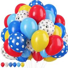 10 英寸皇家蓝、红、黄氦气乳胶气球，带有白色狗爪印，嘉年华马戏团气球适用于狗狗主题性别揭秘派对、单身派对、庆祝活动、生日、毕业典礼、周年纪念日、独立日、新娘送礼会、圣诞节、情人节、母亲节 - 彩色 - 查看 2