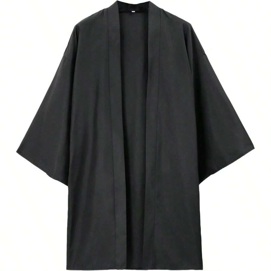 Anime Black Haori Kimono Kung Fu Cosplay Costume Japanese Robes Clothing US Size Male Cardigan Jacket Coat - 白色 - 查看 1