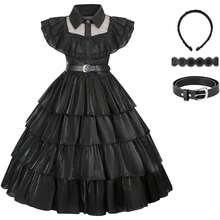 TTIAOYU Wednesday Addams Costume Girls Dress Up For Kids Toddler Family Princess Merlina Cosplay Party Dress - 白色 - 查看 1