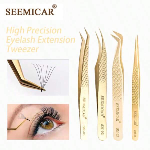 SEEMICAR Wimpernverlängerungs-Pinzetten Make-up Werkzeuge aus Edelstahl, nicht magnetisch, Volumen Fake-Lashes Zubehör, präzise Wimpernverlängerungs-Pinzetten für Wimpernkünstler, High Precision Pinzette für Volumen-Fans Make-up