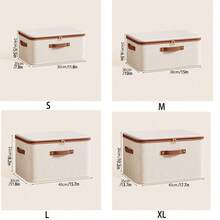 1pc Foldable Storage Box, Bedroom Storage Box With Zipper Cover, Cotton Linen Fabric With Cover Storage Basket Box, Foldable & Washable, Wardrobe Shelf Clothes Storage Container With Handle