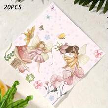 20/40/60/100 Stück, Aquarell Verzauberte Feen Papier Cocktail Servietten, 2-lagig Rosa Blumen Schmetterling Pilz Frosch Elfen Muster Einweg Servietten, Pastell Garten Feen Abendessen Servietten für Wald Feen Babyparty Prinzessin Geburtstag Brunch Tischzubehör - Mehrfarbig A - Übersicht 3