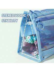 Love Welfare, Limited To 1 Purchase Per Color,Morandi Plaid Mesh Makeup Bag With Handle & Zipper, Transparent Double-Layer Design For Pencil Case Use, Portable Travel Organizer, Cute Clear Stationery Pouch, Suitable For Adults' Office & University Daily Use - 黃色 - 查看 4