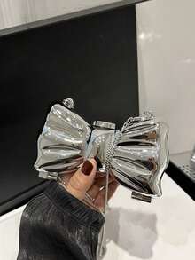 Exquisite Small Shoulder Bag For Women Glittery Magnetic Closure Bow Shaped Crossbody Purse With Chain Strap Perfect As Valentine's Gift For Wife - Bạc - Xem 3