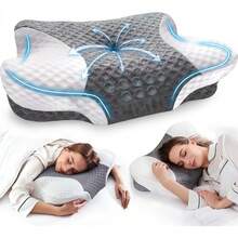 Almohadas de cuello cervical con espuma viscoelástica, almohadas de cuello para aliviar el dolor, almohadas de espuma viscoelástica ergonómicas para el cuello, almohadas ortopédicas ajustables con - Negro - Ver 1