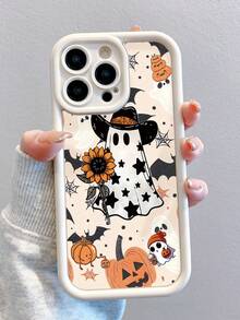 1pc Fashionable Pumpkin, Ghost, Flower Pattern Full Coverage White Anti-Fingerprint Soft Phone Case Compatible With IPhone 16 Pro Max/16/16 Pro/16 Plus/15/15 Pro Max/15 Pro/11/12/13/14 Pro Max/11 Pro/11 Pro Max/12 Pro/12 Pro Max/13 Pro/13 Pro Max/14 Pro/14 Pro Max, Creative High-End Design