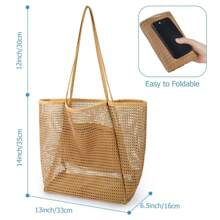 Geantă de plajă ușoară și respirabilă, cu o capacitate mare de peste 11 kg - Geantă de plajă din plasă, design cu buzunare multiple, pliabilă, rezistentă la decolorare, cu curea de agățare, potrivită pentru piscină, călătorii, cumpărături, stil casual, esențială pentru vacanța de vară