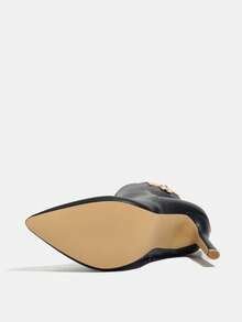 Damen neue Herbst/Winter Schwarze Ankle Boots, spitzer Zehenbereich, Stilettoabsatz, Schnallen-Dekor, sexy, geeignet für Halloween, Weihnachten, Thanksgiving, Neujahr