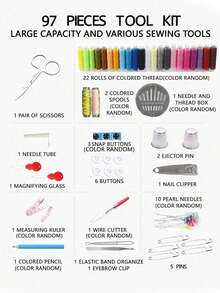 1 件便携式缝纫套件家用缝纫工具 128 件/套线盒补针穿线器手工缝纫用品 - 彩色 - 查看 7