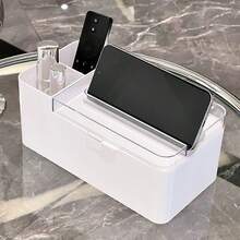 1 pieza Caja de almacenamiento multifuncional de estilo crema para el escritorio, caja de pañuelos con tapa abatible a prueba de polvo con compartimento organizador para control remoto, mantiene el escritorio ordenado, adecuado para el comedor, la cocina, el tocador del dormitorio y la decoración del hogar