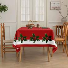 152*259cm (60*102 Inches) Red Christmas Tablecloth, Waterproof, Stain-Resistant, Washable, Suitable For Christmas, New Year, Family Gatherings, Outdoor Parties - Multicolor - View 4