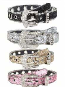 一套奢华、时尚、个性的亮片银色镶钻女士腰带，适合牛仔裤和学校腰带秋季、秋季、万圣节 - 水鑽款 - 查看 9