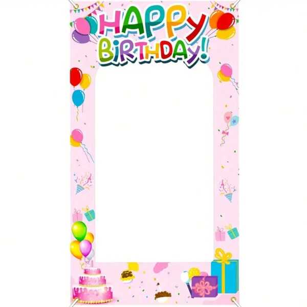 1 stuk 2D roze verjaardagsfeestje fotoachtergrond - Hol 2D deurontwerp met kleurrijke ballonnen, taart en geschenkdozen om feestelijke gebeurtenissen te herdenken, ideaal voor verjaardagen, jubilea, tienershowers en verjaardagsfeestjes