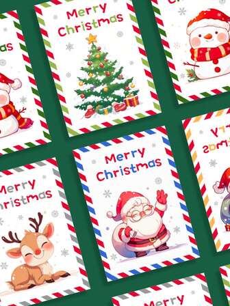 10 张/包圣诞快乐创意贺卡，圣诞树、雪人和鹿精美图案圣诞贺卡，适合送礼、书写留言、装饰卧室墙壁、送给朋友的圣诞礼物