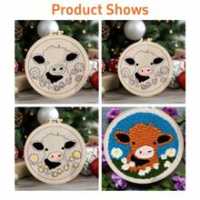 DIY Punch Needle Kits For Beginners Cute Cartoon Highland Cow With Daisy Flower Embroidery Set