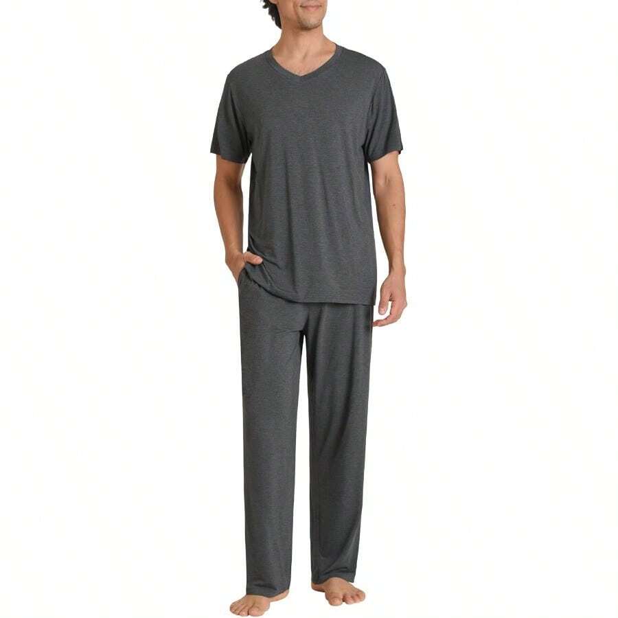 Latuza Men's Soft Pajama Set Viscose Short Sleeves Top With Pants
