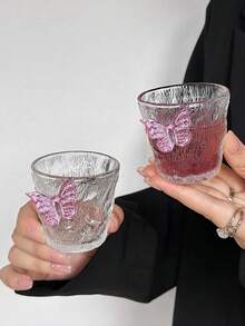 1/2 件独特设计蝴蝶冰透明迷你杯，小冰川饮水杯，优雅的家用玻璃器皿，办公室茶杯 - 彩色 - 查看 1