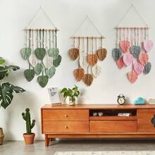 1pc Macrame Wall Hanging, Boho Style Wall Decor Tapestry, Handwoven Green Leaf Tassel Wallpaper - Green - View 7