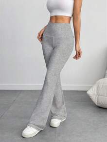 Women's 3-Piece Casual Solid Color Wide-Waist Flare Pants, Leggings Fold-Over Waist High Waist Ruched Slim Fit,Outdoor Clothing Fall Outfits For Women - 黑灰藏藍 - 查看 6