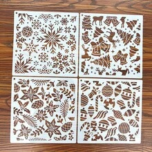 4/6pcs Christmas Snowflake Texture Hollow Painting Template, Christmas Leaves, Bells, Candy Canes, Flowers Stencils For Christmas Decoration On Wood, Glass, Fabric, Paper, Plastic, Reusable And Washable - White - View 10