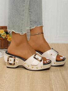 Sandalias de cuña elegantes para mujer con suela gruesa, de unicolor minimalista, adecuadas para fiestas y verano