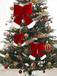 Nuevo conjunto de 3 piezas con lazo 2025, gran lazo rojo navideño, accesorios de decoración de fiesta, adornos para el árbol de Navidad, accesorios de embalaje de regalos navideños, decoraciones navideñas para el hogar, decoración de habitaciones de invierno