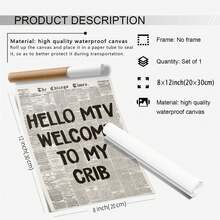 1pc Canvas Poster Vintage Newspaper Aesthetic Wall Decor Hello MTV, Welcome To My Crib Art Print Painting Room Decoration Spatial Aesthetics Wall Art Gift For Him - 無框架風格 - 查看 4
