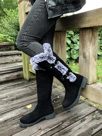 Bottes mi-mollet chaudes nouvelles pour femmes, bout rond antidérapant, fermeture à boucle, polyvalentes pour les déplacements, bottes de neige style coréen, garniture en fausse fourrure occidentale, convient pour les vacances